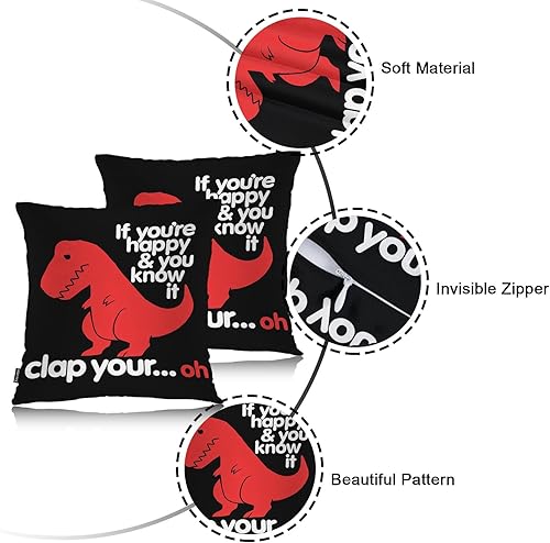 Miniatura 7 de Swono Fundas de almohada decorativas de dinosaurio, fundas de cojín cuadradas con diseño de dinosaurio lindo para hombre y mujer, fundas de almohada