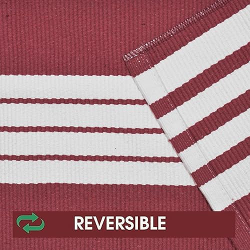Miniatura 3 de USTIDE Alfombra de rayas rojas y blancas de 23.6 x 35 pulgadas, de algodón, reversible, tejida a mano, lavable, para porche, entrada, lavandería,