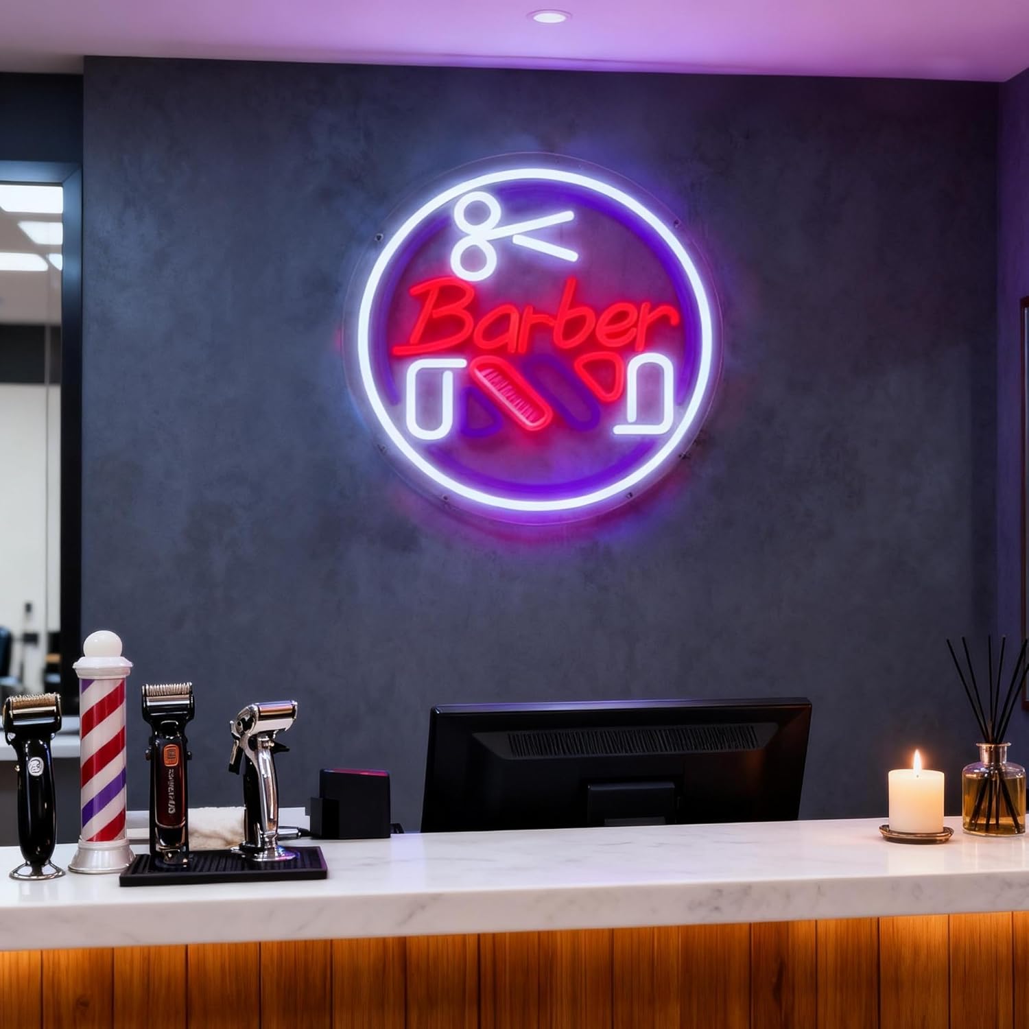 Neon Sign for Wall Decor Light Up Letters Business Led Sign Gifts Barbershop Led Decorative Night Signs Room Decorations Supplies Birthday Party Signs for Barber Shop Grand Opening (Barber)