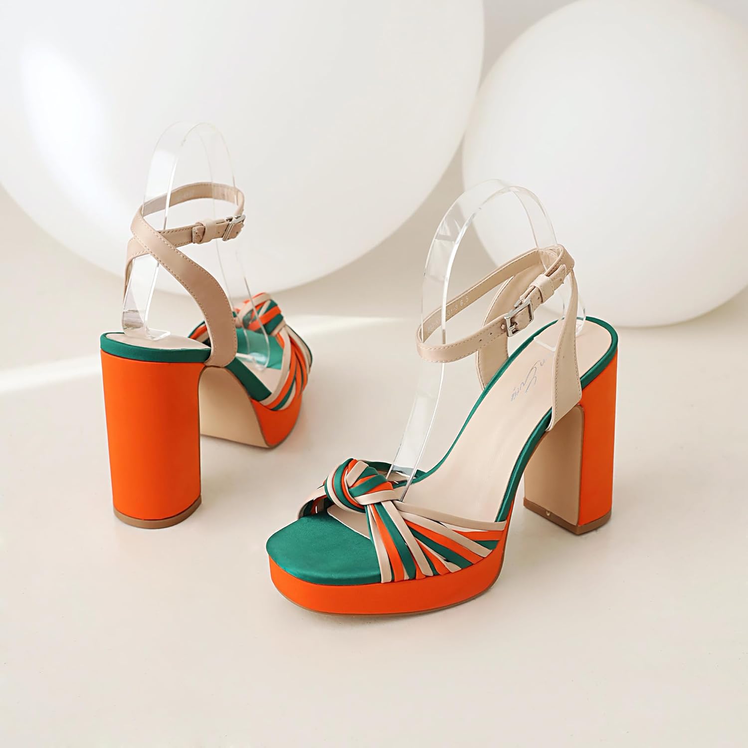 sun gurg Strappy Platform Heels for Women Square Open Toe Chunky High Heels Multicolored Ankle Strap Block Heeled Sandals for Prom Wedding Date Night - Image 8