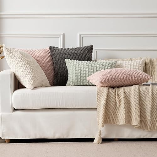 Miniatura 8 de Kevin Textile - Juego de 2 fundas decorativas para cojines, de pana y con moderno estilo campestre bohemio a rayas para decorar hogar, sofá, cama,