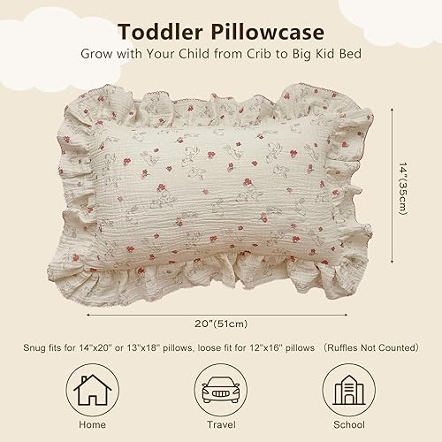 Vista 216 de BuLuTu Funda de almohada de muselina de algodón para niños pequeños, tamaño estándar, estampado de flores de Galsang, suave funda de almohada