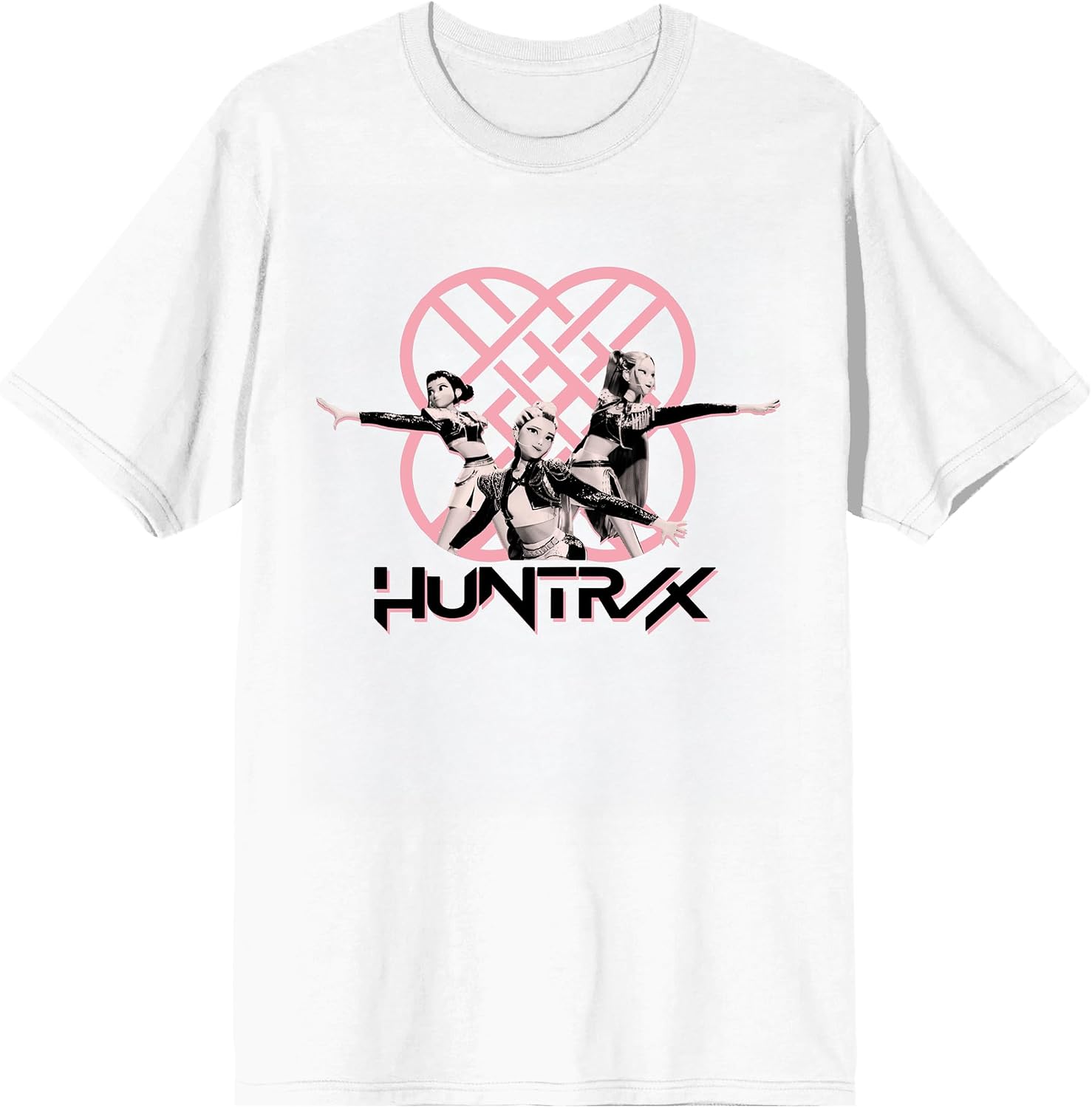 Kpop Demon Hunters Pink Huntrix Logo on White Short Sleeve Adult T Shirt