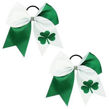 St. Patricks Day Bows Hair Clips Large Cheer Bows Hair Barrettes with Rhinestone Green Shamrock Bowknot Hair Pins Saint Patricks Day Hair Accessories for Women Girls Irish Party Supplies