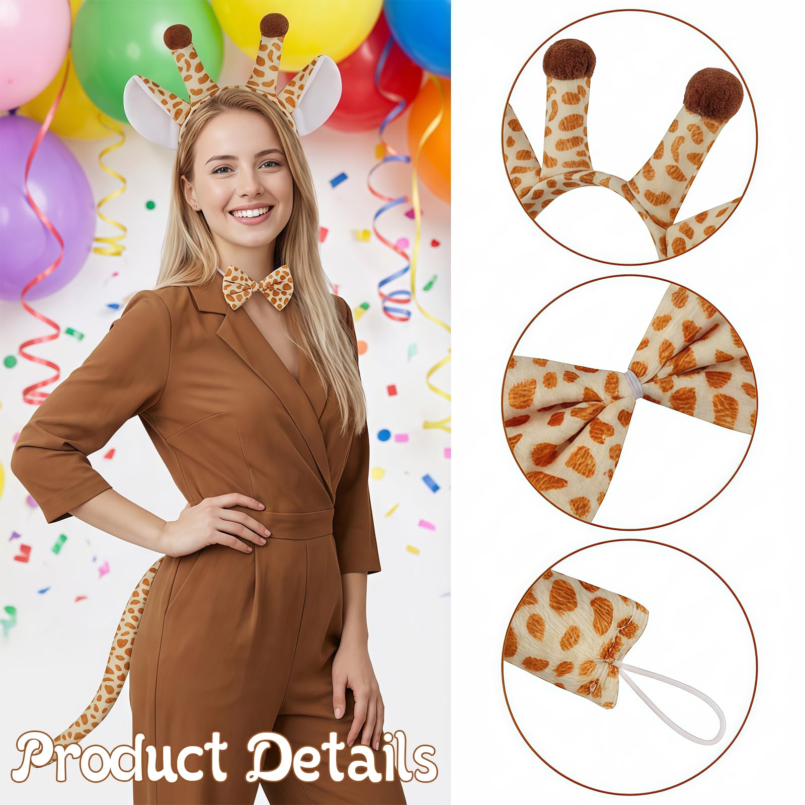 MUNSKT Giraffe Costume, Giraffe Headband, Bow Tie, Tail Set, Safari Party Costume Accessories - Image 3