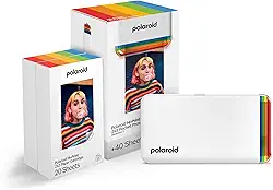 Polaroid Hi-Print + Pacote de papel – 2ª geração Bluetooth Connected 2x3 Pocket Photo Dye-Sub Printer - Impressora branca + 40 fotos (6438)