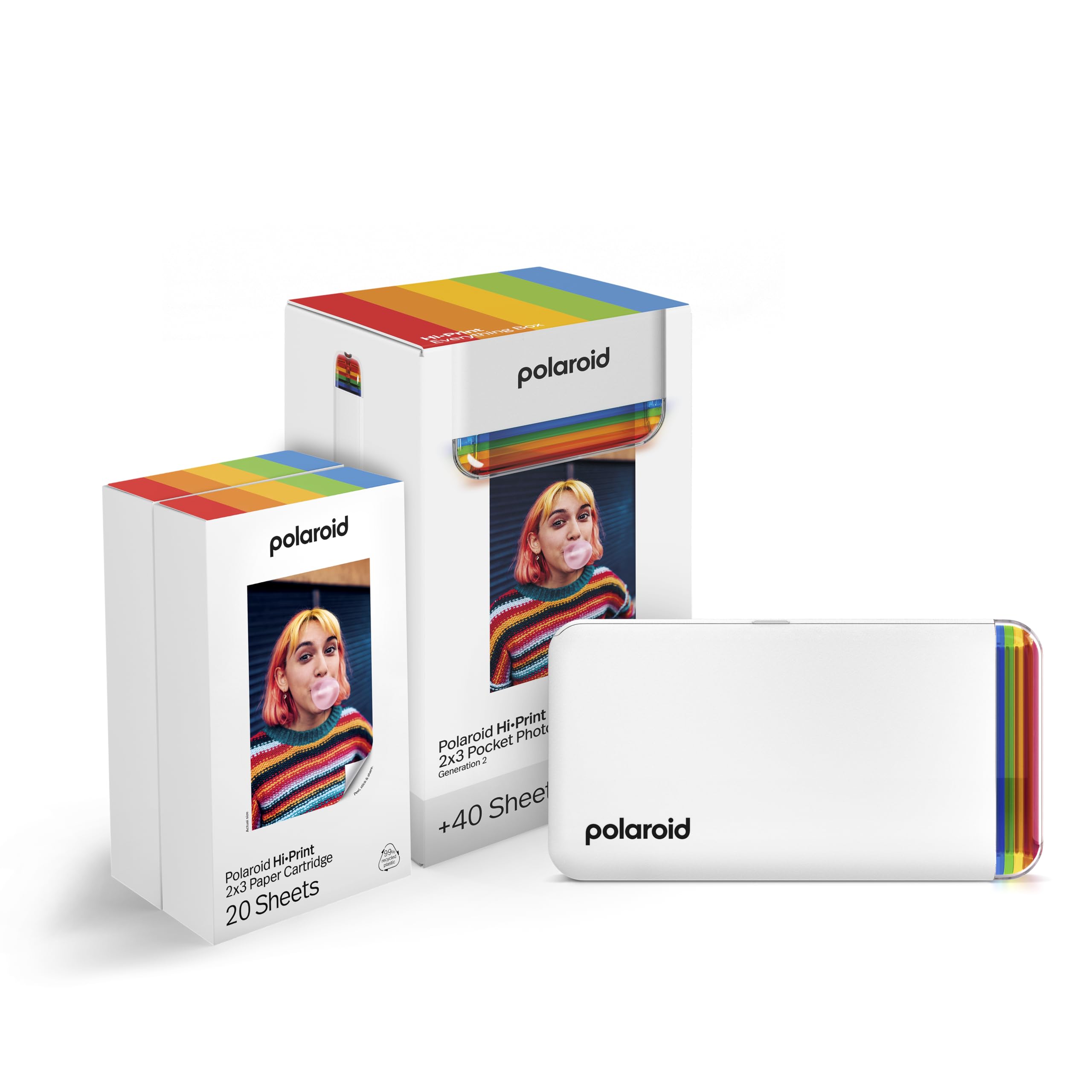 Polaroid Hi-Print + Paper Bundle - 2nd Generation Bluetooth Connected 2x3 Pocket Photo Dye-Sub Printer - White Printer + 40 Photos (6438)