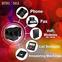 Vista 5 de Divisor de conector de teléfono para teléfono fijo, fax, módem DSL, 3 enchufes RJ11 hembra con contactos chapados en oro