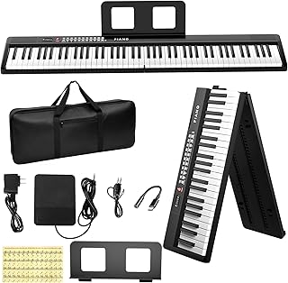 Teclado electrónico de piano de 88 teclas, Bluetooth plegable de tamaño completo, pianos digitales semipesados con adaptador de corriente, pedal, soporte de partituras, calcomanía, bolsa