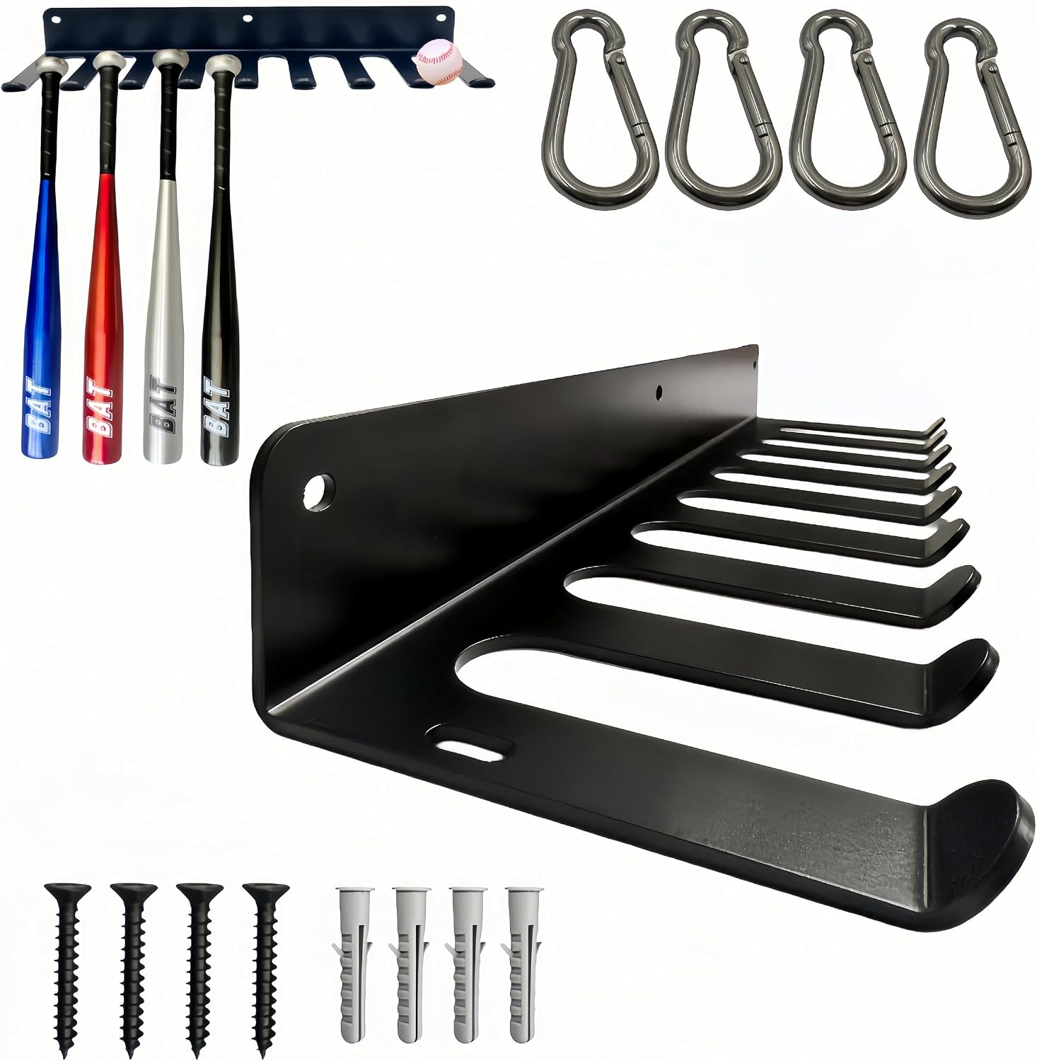3MM Steel Baseball Bat Rack Wall Mount, 9-Prong Gym Storage Holder | Heavy-Duty Steel Wall Rack For 16 bats, Organizing Gym Gear with Secure Anti-Drop Hooks & Rust-Resistant Finish