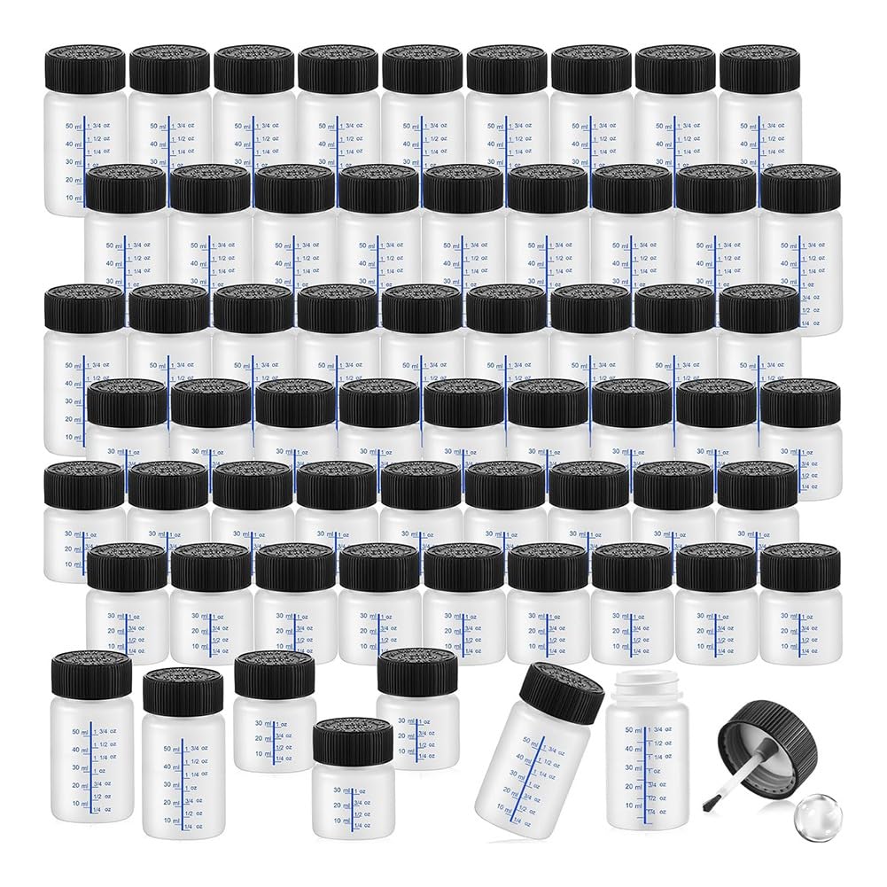 120 Stück Lackausbesserungsflaschen mit Applikatorpinsel und Deckel, 2 Oz und 1 Oz Flüssigkeitskapazität, Kunststoff, zum Befestigen Von Wandsteinen