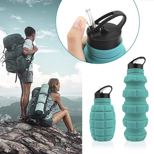 Vista 37 de QiCheng&LYS Botella de agua plegable de viaje de 19.5 onzas, reutilizable, sin BPA, botellas de agua plegables de silicona para viajes, gimnasio