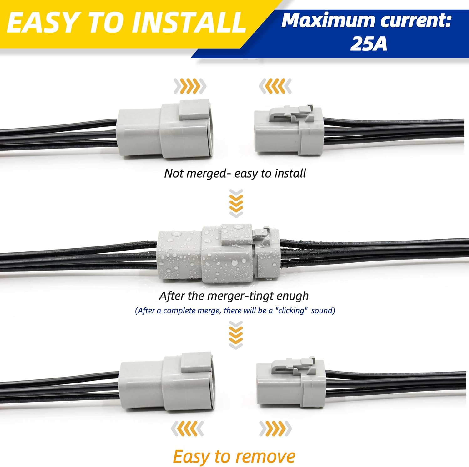 2 Sets 4 Pin DTP Waterproof Connector Kit, Deutsch Automotive Electrical Butt, IP67 Waterproof Electrical Connectors Plug with 8 Pairs 12# Stamped Contacts for Car Truck Boat (25A 12-14AWG)