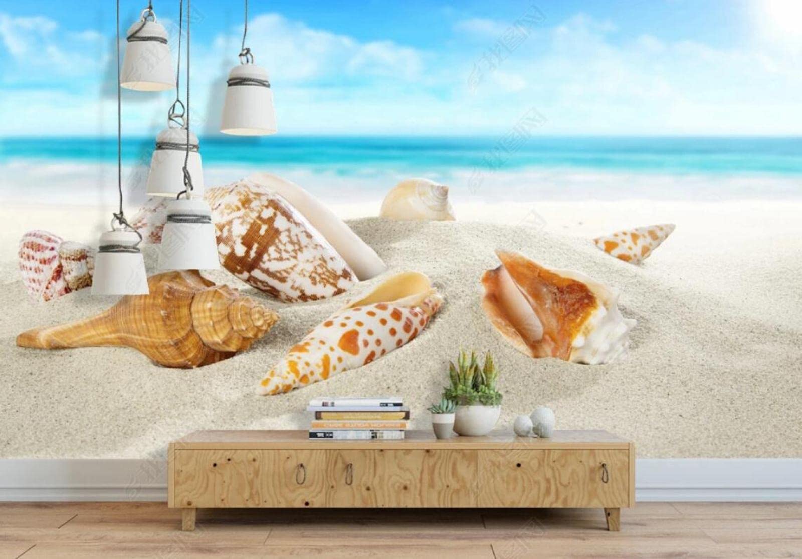 Papier Peint 3D – Plage De Sable Blanche, Modèle KKER684, Mural Imprimé