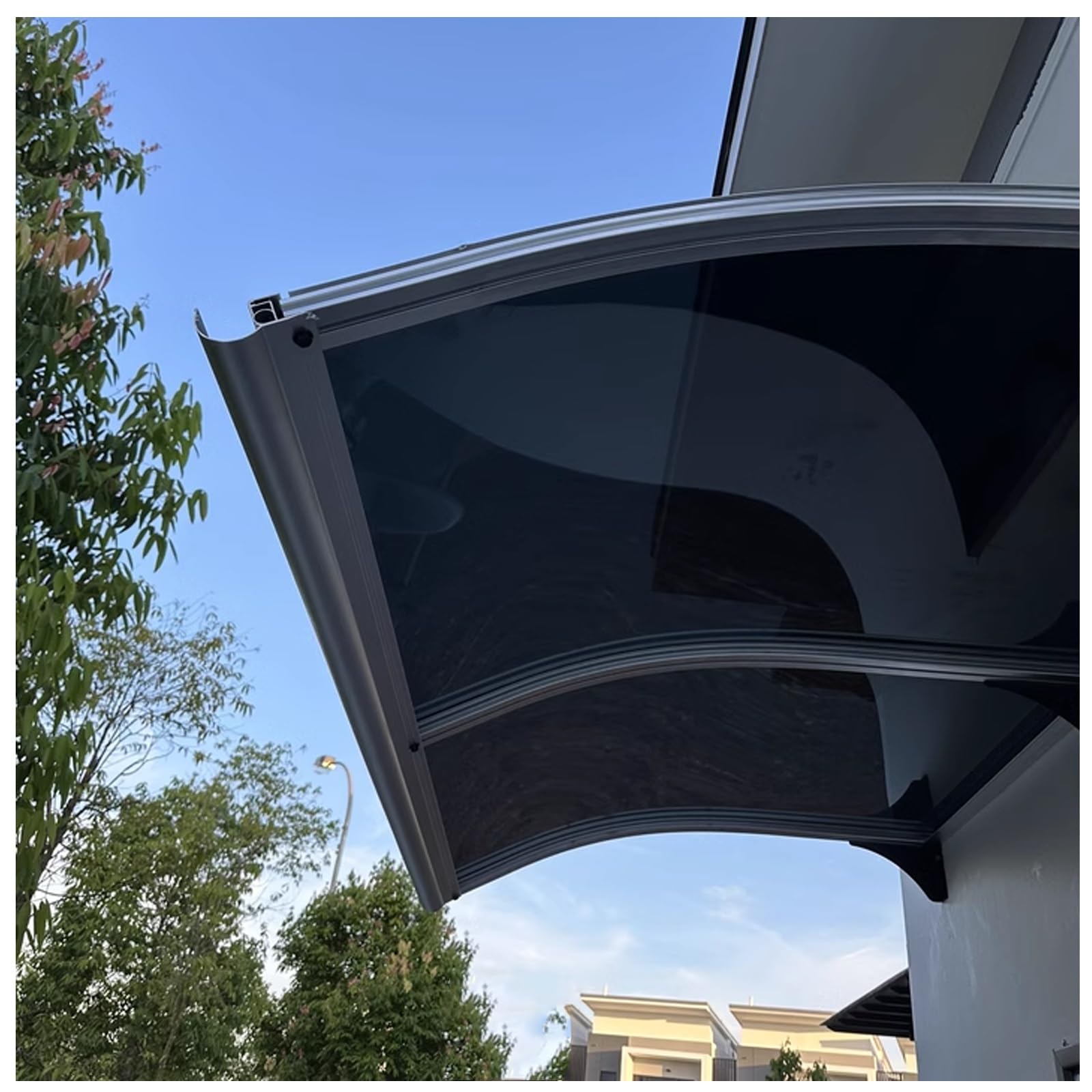 Auvent 90x100 cm en polycarbonate et support acier carbone pour porte