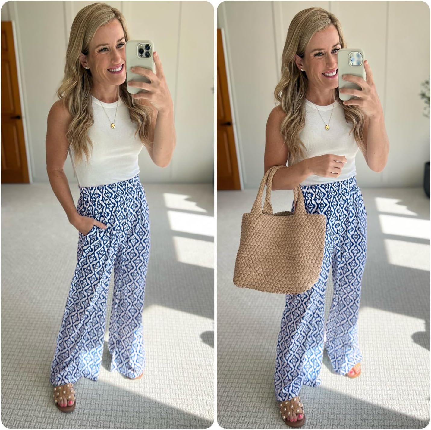 Women's Casual Wide Leg Palazzo Pants High Waist Tie Knot Summer Flowy Beach Work Trousers Lounge Pants with Pockets - Image 4