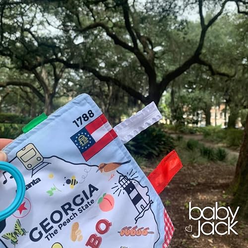 Miniatura 7 de Baby Jack & Co - Juguete de aprendizaje de 8 x 8 pulgadas para bebés, juguete arrugado, suave y seguro, aprende datos del estado de EE. UU., ideal