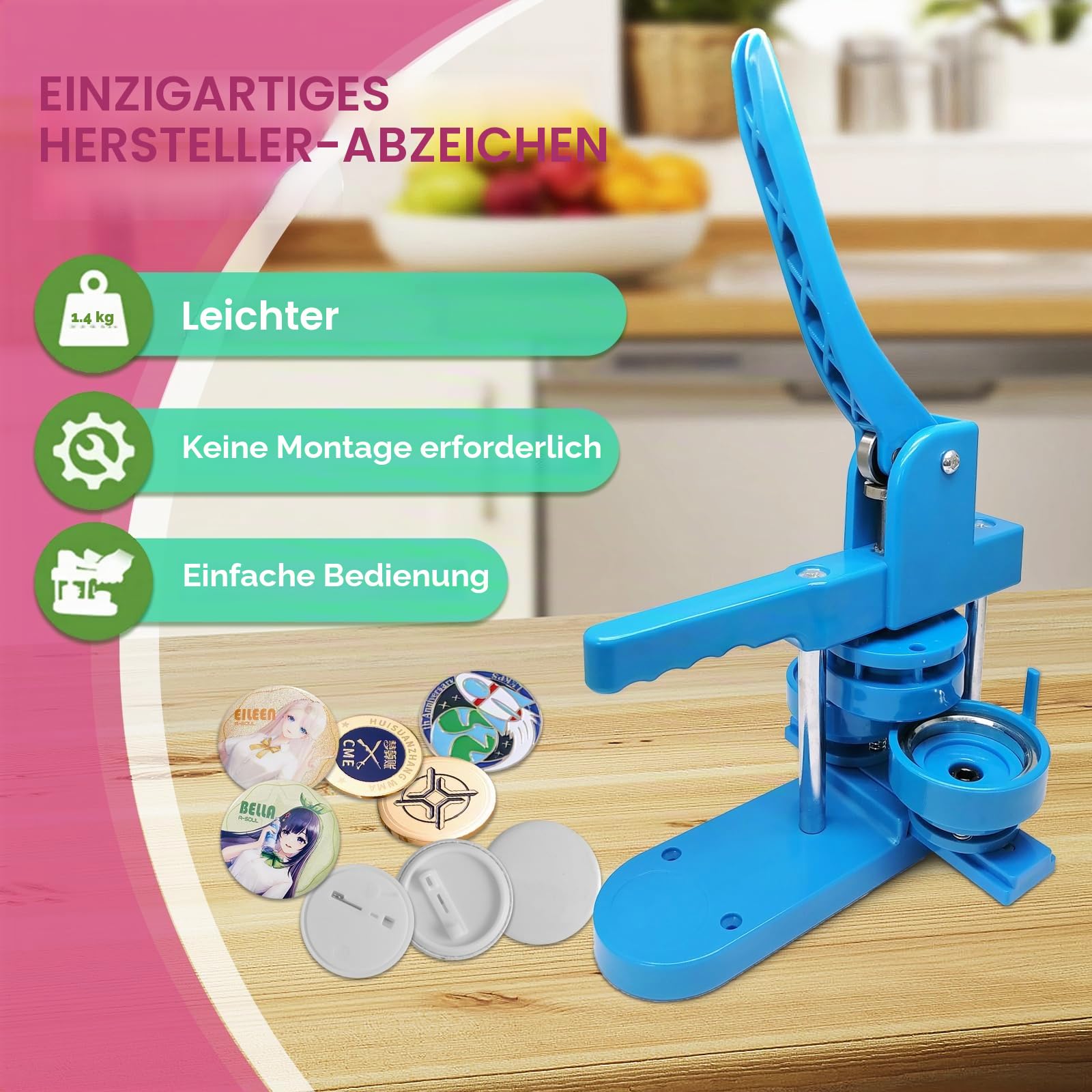 25/32/58mm Buttonmaschine Knopfmachermaschine, 3 in 1 Button Badge Press Maschine Mehrere Größen, inkl. 300 Zubehör & Kreisschneider, Kinder DIY Gift Pin Maker (Blau)
