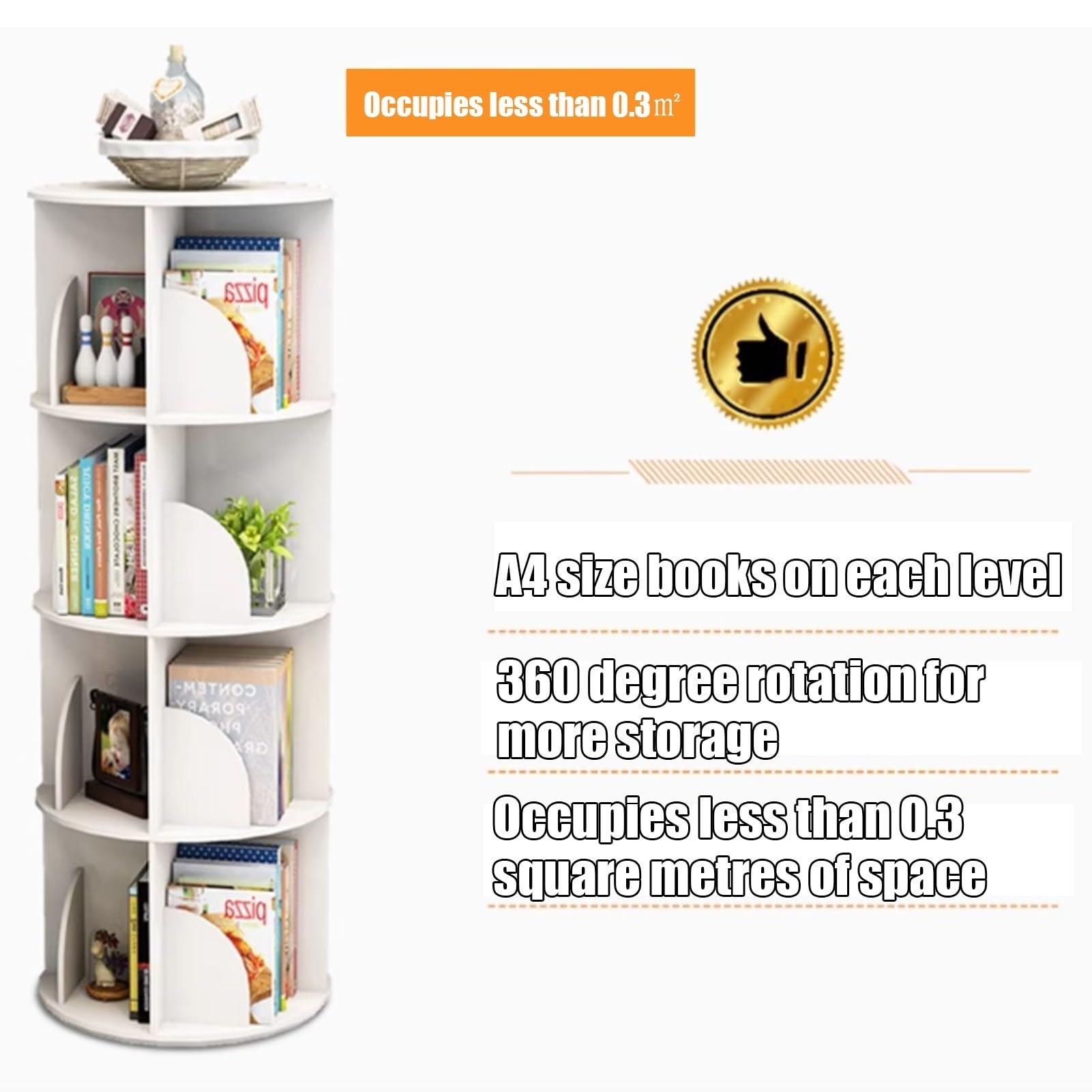 Libreria girevole scaffale rotante a 360° con 3/4/5/6 ripiani scaffale da terra per riporre libri organizzatore di scaffali impilabili vetrina per camera da letto soggiorno(bianca,40*190cm)