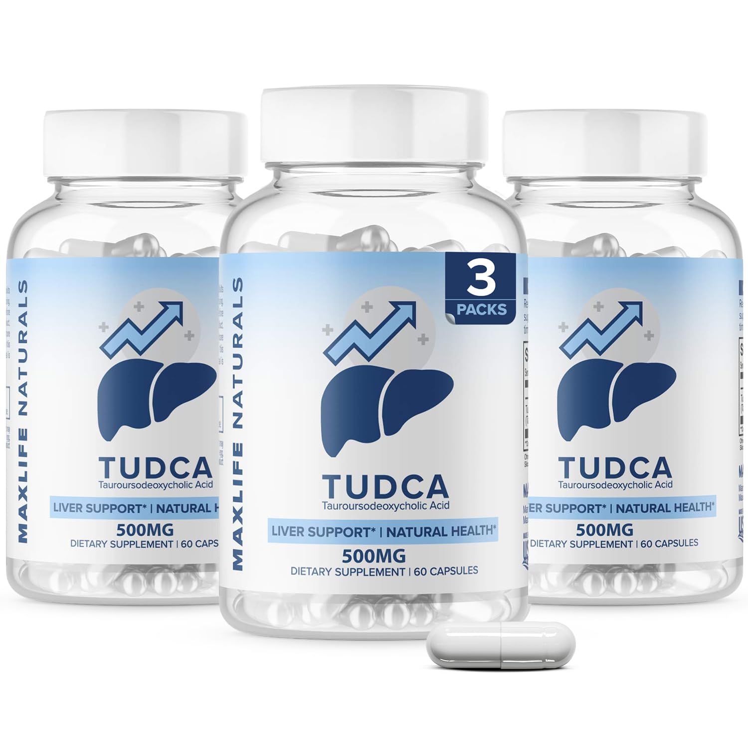 TUDCA Liver Support Supplement 180 Capsules - Made in USA, Tauroursodeoxycholic Acid for Liver Detox, Gallbladder & Kidney Support, Nerve Cell & Bile Salt Supplement by MaxLife Naturals