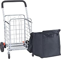 Vista 9 de VEVOR Carrito de compras plegable, capacidad de carga máxima de 200 libras, carrito de comestibles con ruedas giratorias y bolsa, cesta