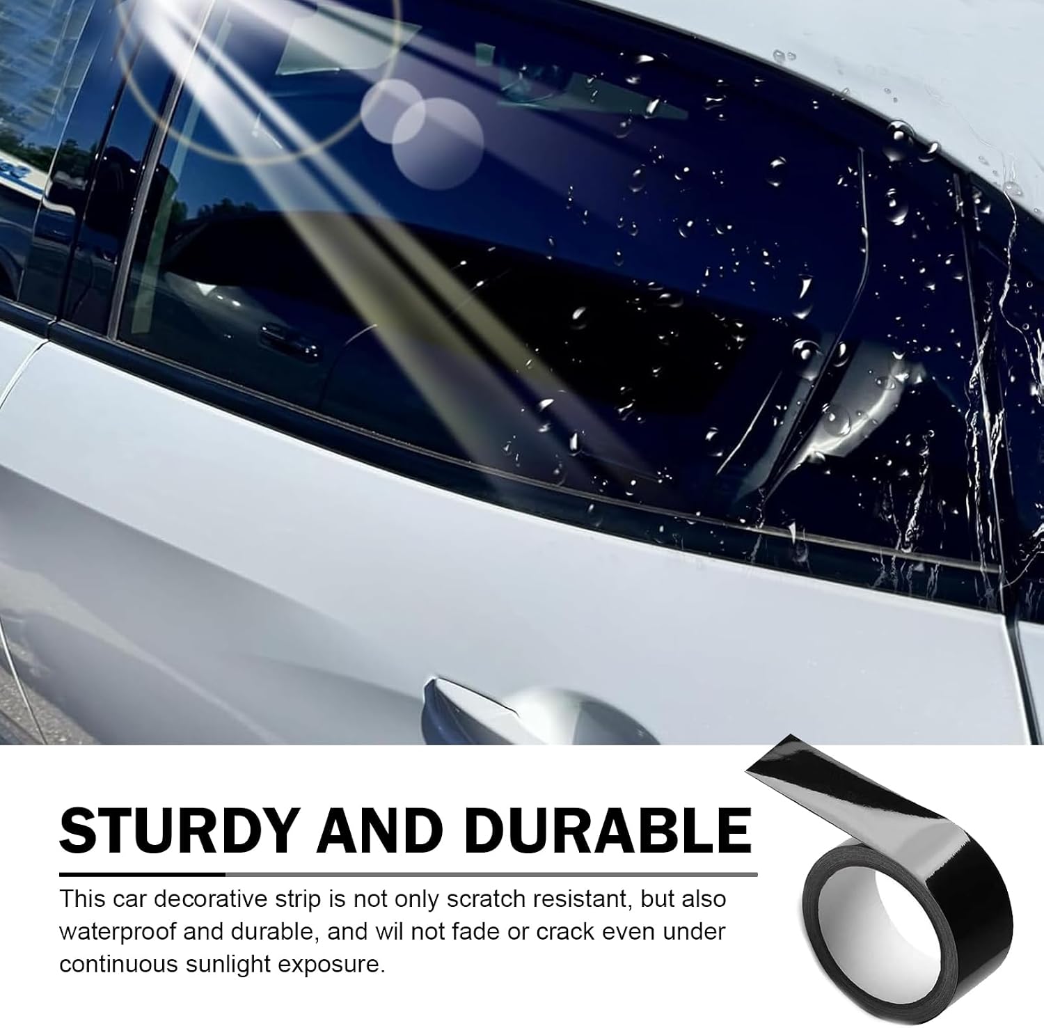 Glossy Black Car Trim Tape, 1.97" x 32.8 ft Scratch-Resistant Auto Detailing Tape, Waterproof Auto Body Decorative Strip for Bumper, Side Skirt, Trunk Edge, Universal for Most Cars (Black)