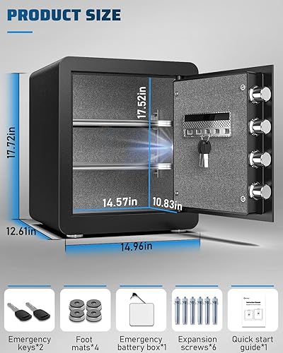 Miniatura 2 de Kavey Caja de seguridad de 2.0 Cub resistente al fuego, impermeable, cajas fuertes de seguridad de acero con teclado de pantalla táctil, alarma dual