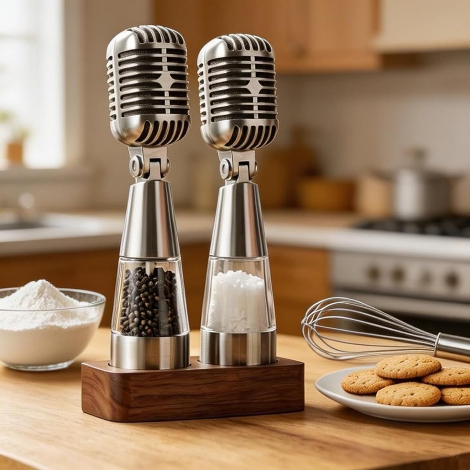 Multi-functional Microphone Seasoning & Grinder Set, Retro Vintage Spice Mill, Adjustable Coarseness Spice Mill, BBQ Grill Accessories, Novelty Kitchen Decor for Music Lovers (2 Pcs)