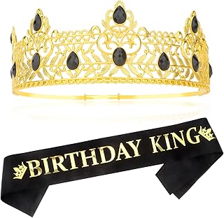 CIEHER Birthday King Crown & Sash for Men Boys，King Crowns Vintage Baroque Crown Birthday Decorations Gifts for Men - (Adjustable Size) - Buy now