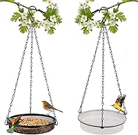 Vista 9 de Comederos para pájaros de cubierta con bandeja de malla metálica y 2 cuencos de agua, soporte de abrazadera desmontable ajustable y resistente