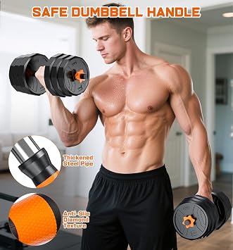 5-in-1 Adjustable Dumbbell Set, 33/44/66/88lbs Free Weights Set with Connector, Used as Kettlebells, Barbell, Push up Stand, Standard 1 Plates, Fitness Exercises for Home Gym Suitable Women/Men