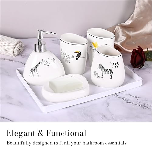 Miniatura 2 de Elegante juego de accesorios de baño de cerámica de 6 piezas con dispensador de loción, taza de enjuague bucal, bandeja de tocador, jabonera y