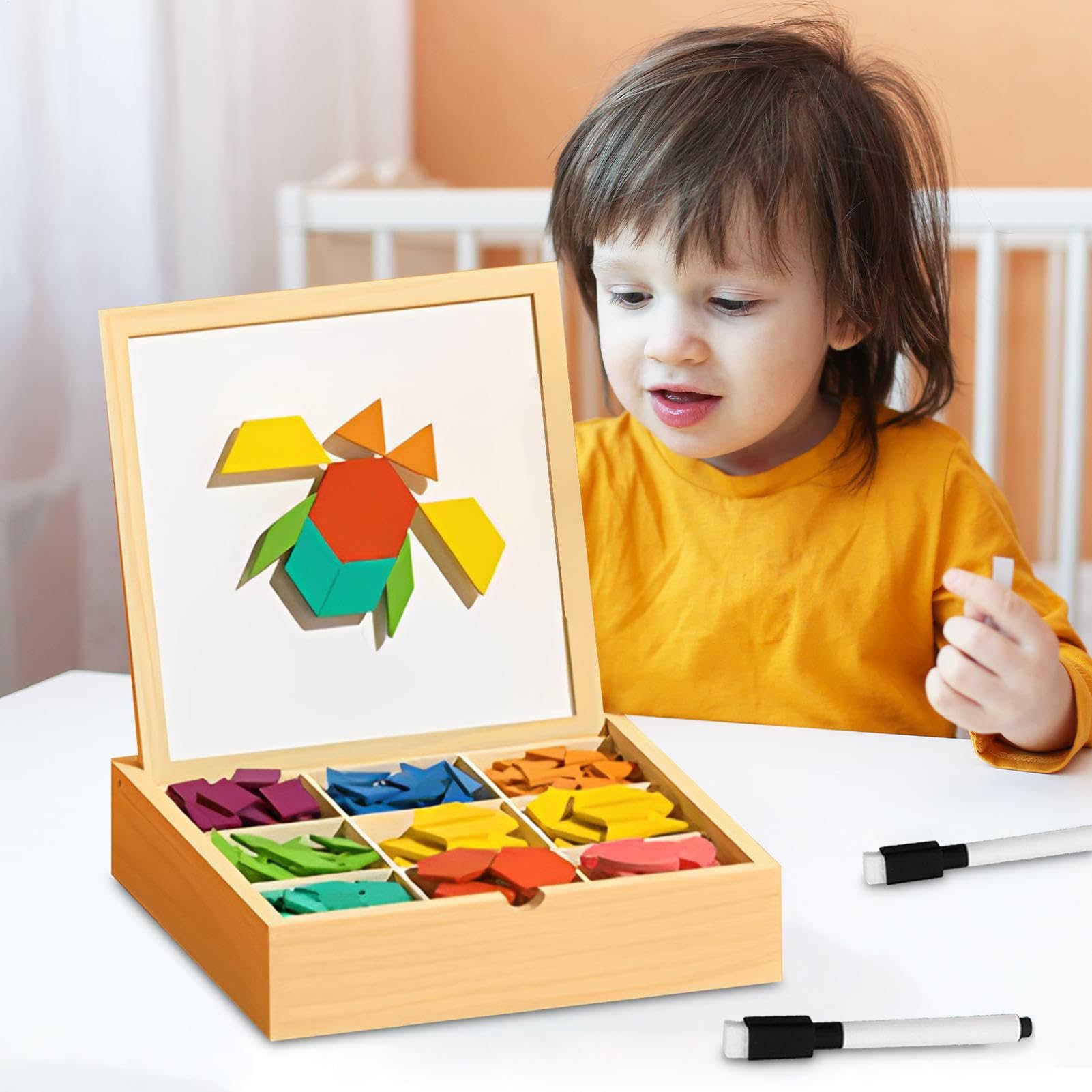 Bloques magnéticos Junior Juego Infantil con Geométricos | Puzzles de formas en madera Adecuado Para Niños Y Niñas En Hogar Y Viajes