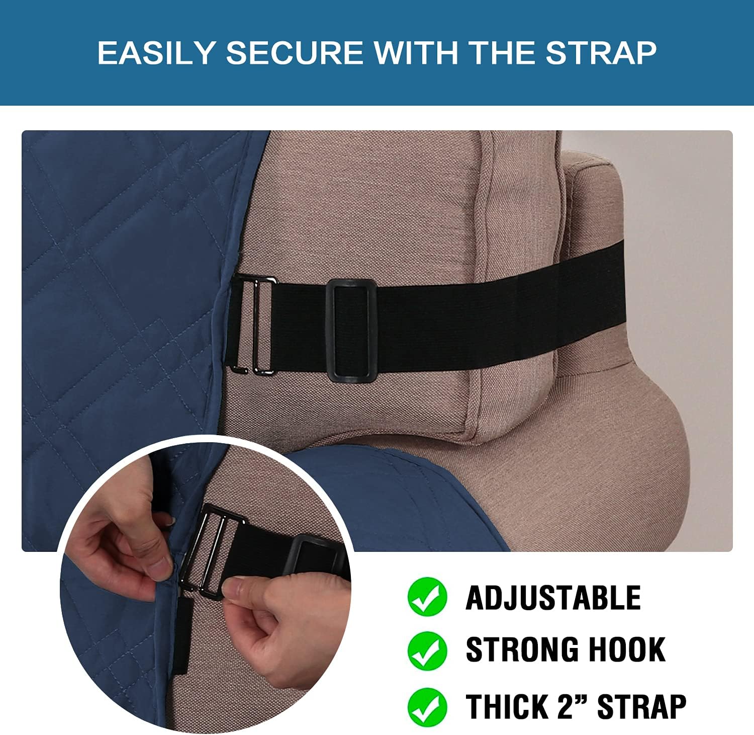 H.VERSAILTEX 100% Waterproof Sofa Cover Protector Couch Covers for Dogs/Pets | Sofa Slipcover for 3 Cushion Couch with Non Slip Backing and Adjustable Strap (Sofa, Navy) : Home & Kitchen