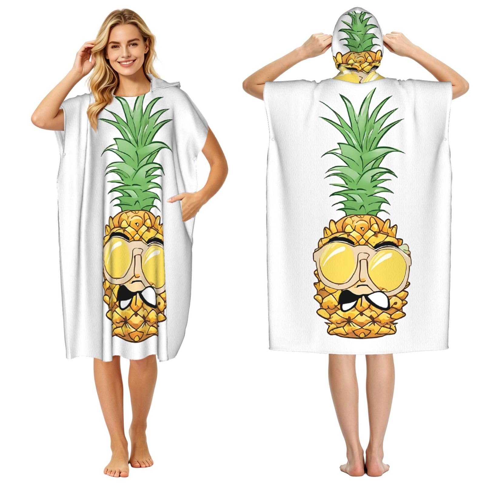 EZDLOWVBA Be A Pineapple Print Hooded Poncho Microfiber Beach Towel,Adult Women & Men Changing Robe,Lightweight Summer Surf Swim Bath Poncho Towel