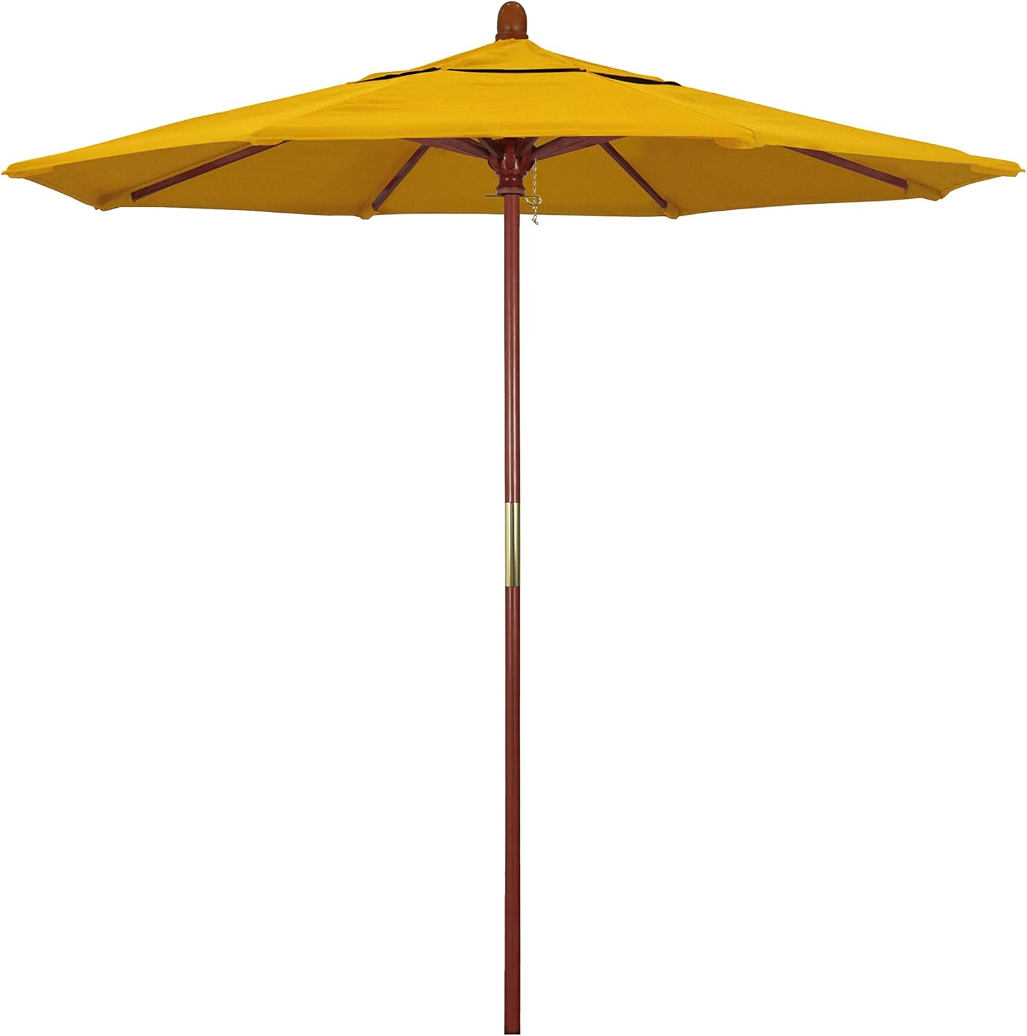 California Umbrella 7.5' Round Hardwood Frame Market Umbrella, Stainless Steel Hardware, Push Open, Pacifica Yellow