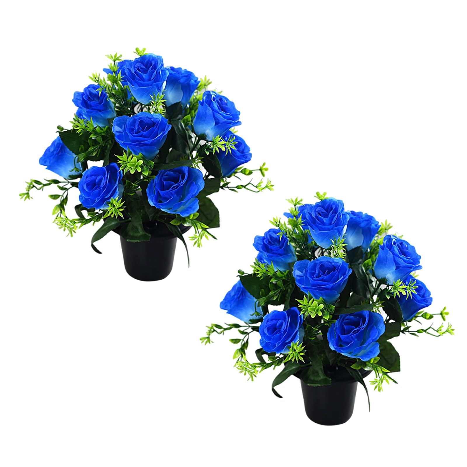 Msioytog Blue 2Pcs Sturdy Artificial Roses Realistic Silk Roses Artificial Plant For Outdoor Cemetery And Indoor Decorative Use Cemetery Flowers
