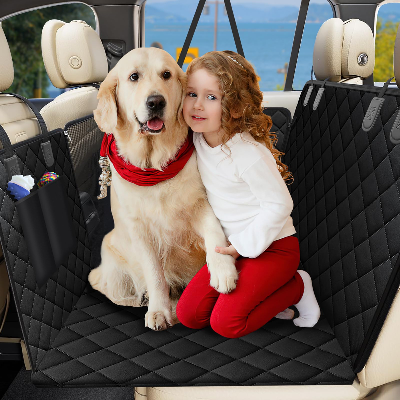Funda Asiento Coche Perro, Funda de Asiento para Perros Impermeable y Resistente, Protector Coche Perro con Rejilla Flexible Pasar Aire, Universal para SUV, Camión, Transportar y Viaje