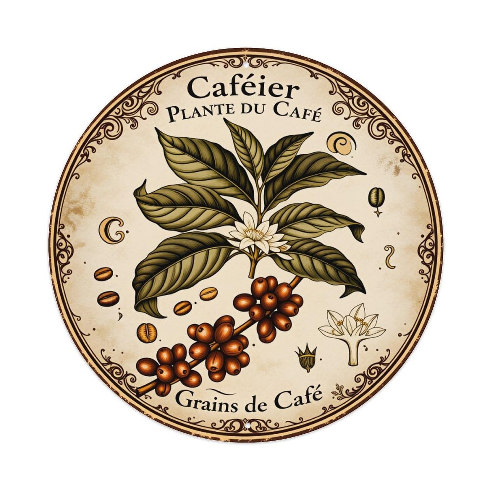 Cafe Plant Leaves Flowers Beans Metal Tin Sign Vintage Garden Bedroom Cafe Bar Man Cave Home Wall Decor Metal Poster 8x8 inches