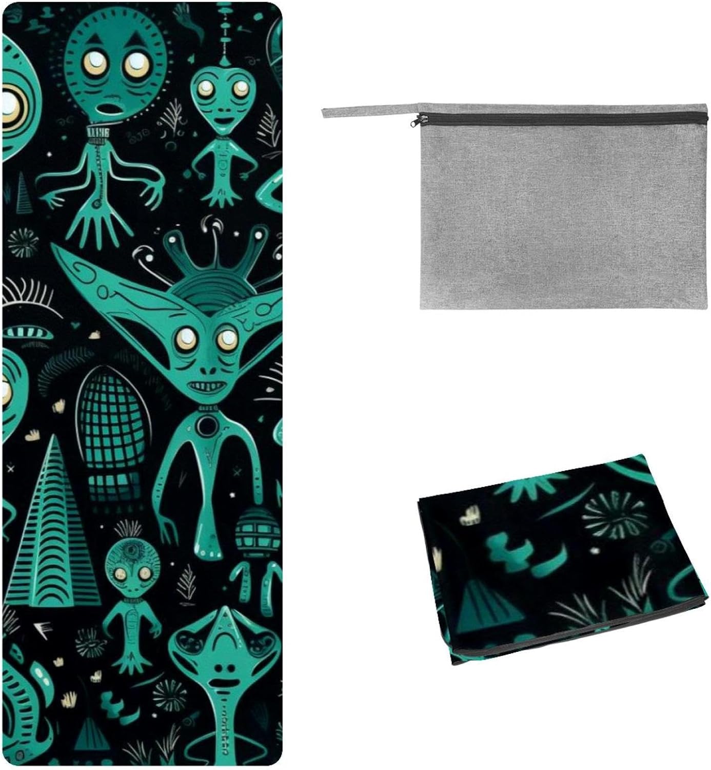 Yoga Towel, Outer Space Alien Pattern Non Slip Sweat Absorbent Hot Yoga Mat Towel for Hot Yoga, Pilates and Fitness - 72.8" x 26.8"