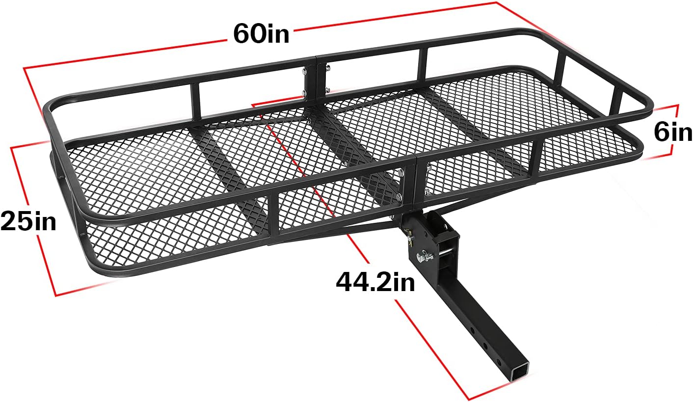 Ark Motoring Hitch Cargo Carrier, 60 x 24 x 6-Inch, 500 lbs Capacity, 2-Inch Folding Shank, Black Steels : Automotive
