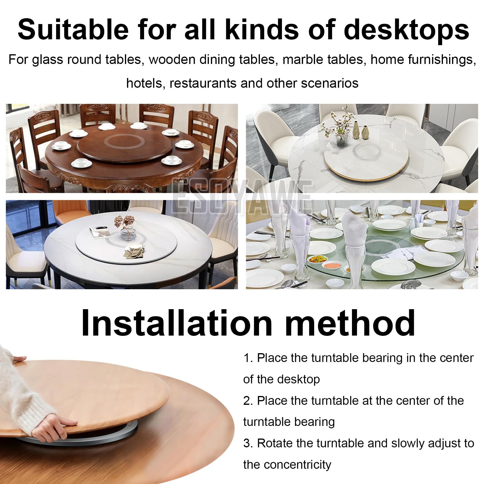 ESOYAWE Tarea Pesada Lazy Susan Placa Giratoria Cojinete Giratorio 120mm - 1000mm Aleación De Aluminio Cojinete De Placa Giratoria, Rotación Liso De 360 Soporte Giratorio para Mesa De Comedor