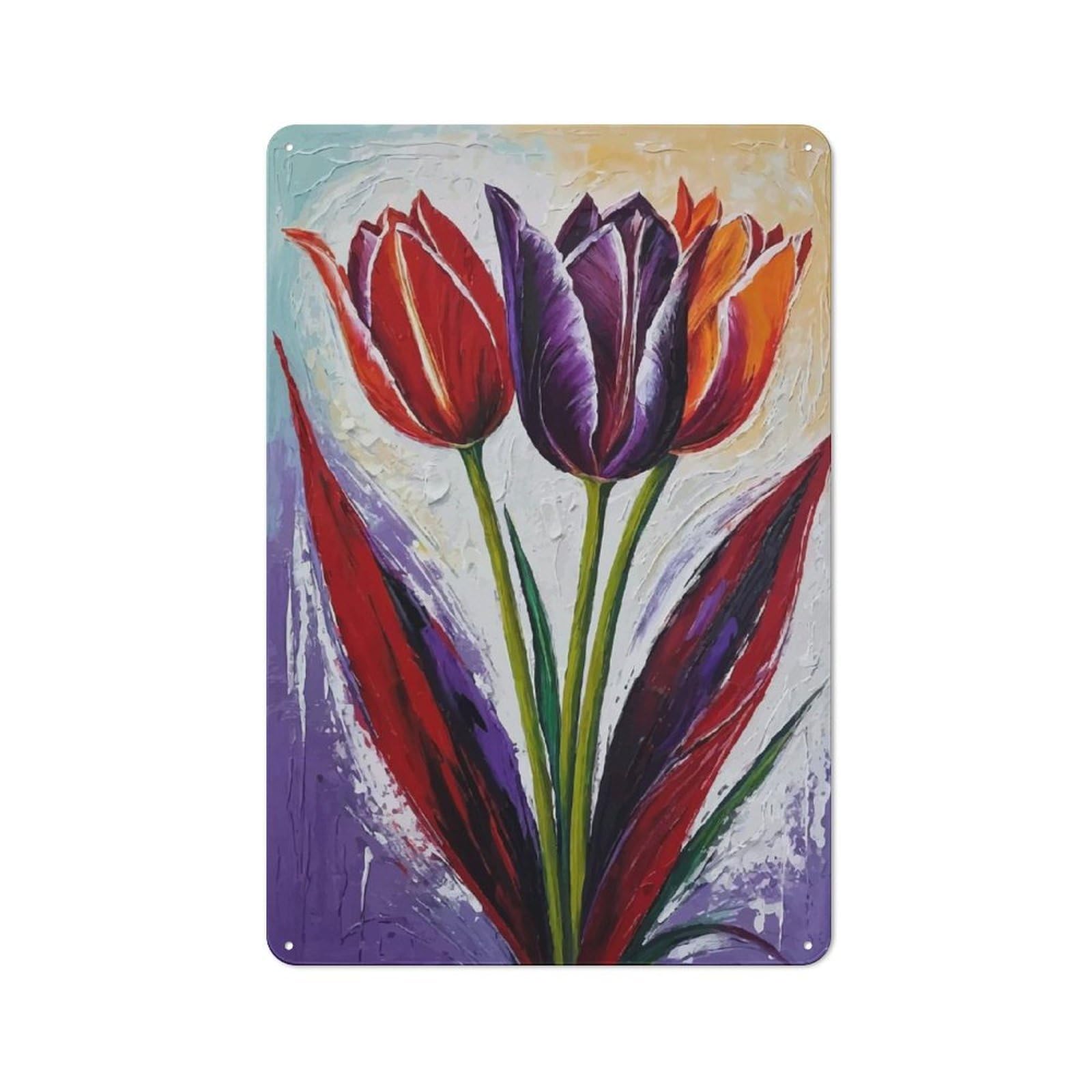 Tulip Trio Painting Vintage Tin Sign 30x20cm for Lounge Or Reading Corner, for Reading Corner Decorators