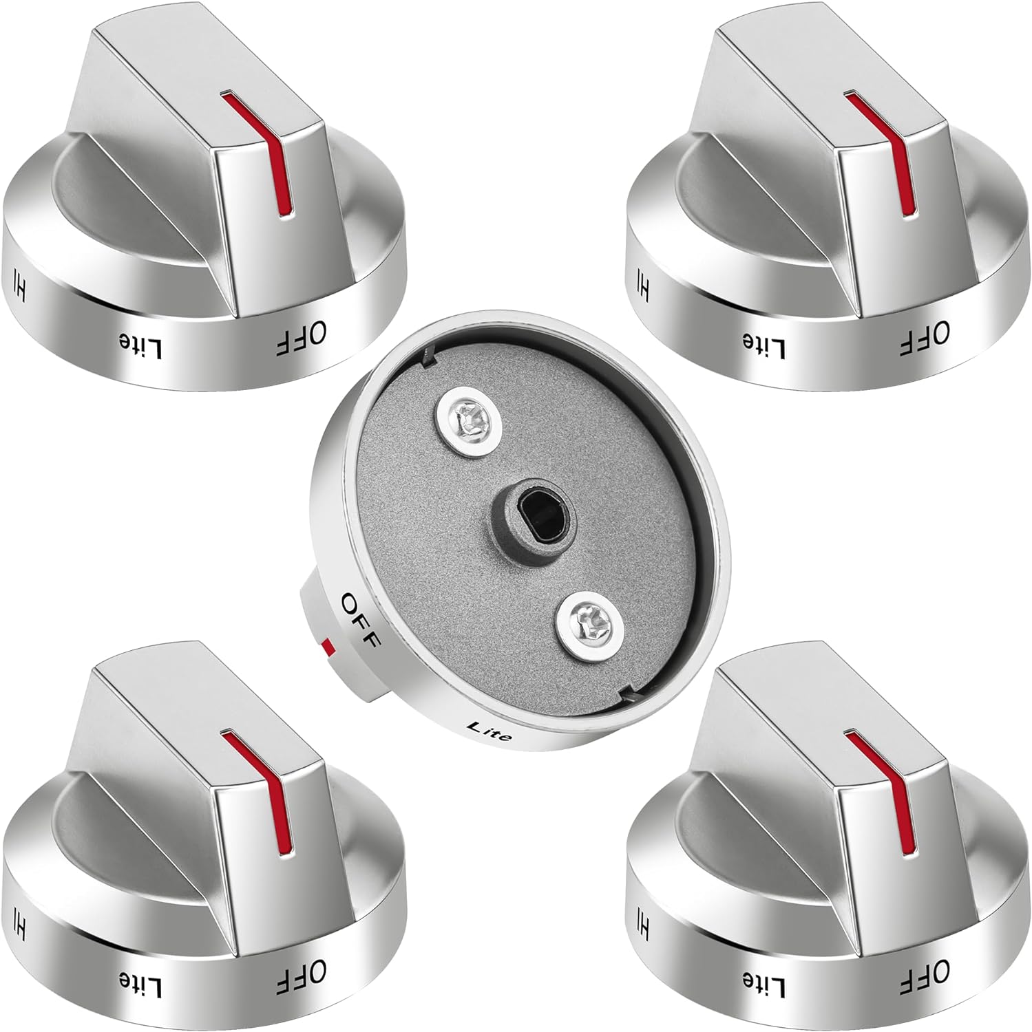 AMI PARTS DG94-03500A/Z Fit for Samsung Gas Stove Knob Replacement (5PCK) and DG94-04167 DG94-03500U Gas Stove Knobs-Models NX60T8111SS NX60T8311SS NX60T8711SS for Samsung Oven Stove knobs 5 Silvery