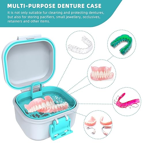 Miniatura 4 de ARGOMAX Taza de baño de prótesis a prueba de fugas, caja de dentadura portátil para remojo, caja de baño de dentadura con colador, para dentaduras