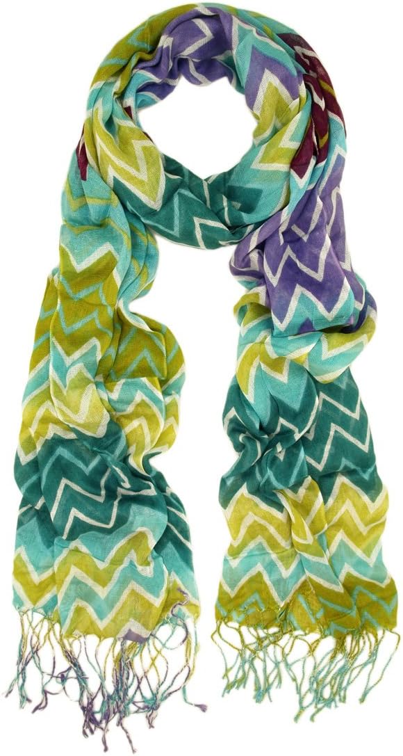 TrendsBlue Multi Color Long Zig Zag Fringe Scarf