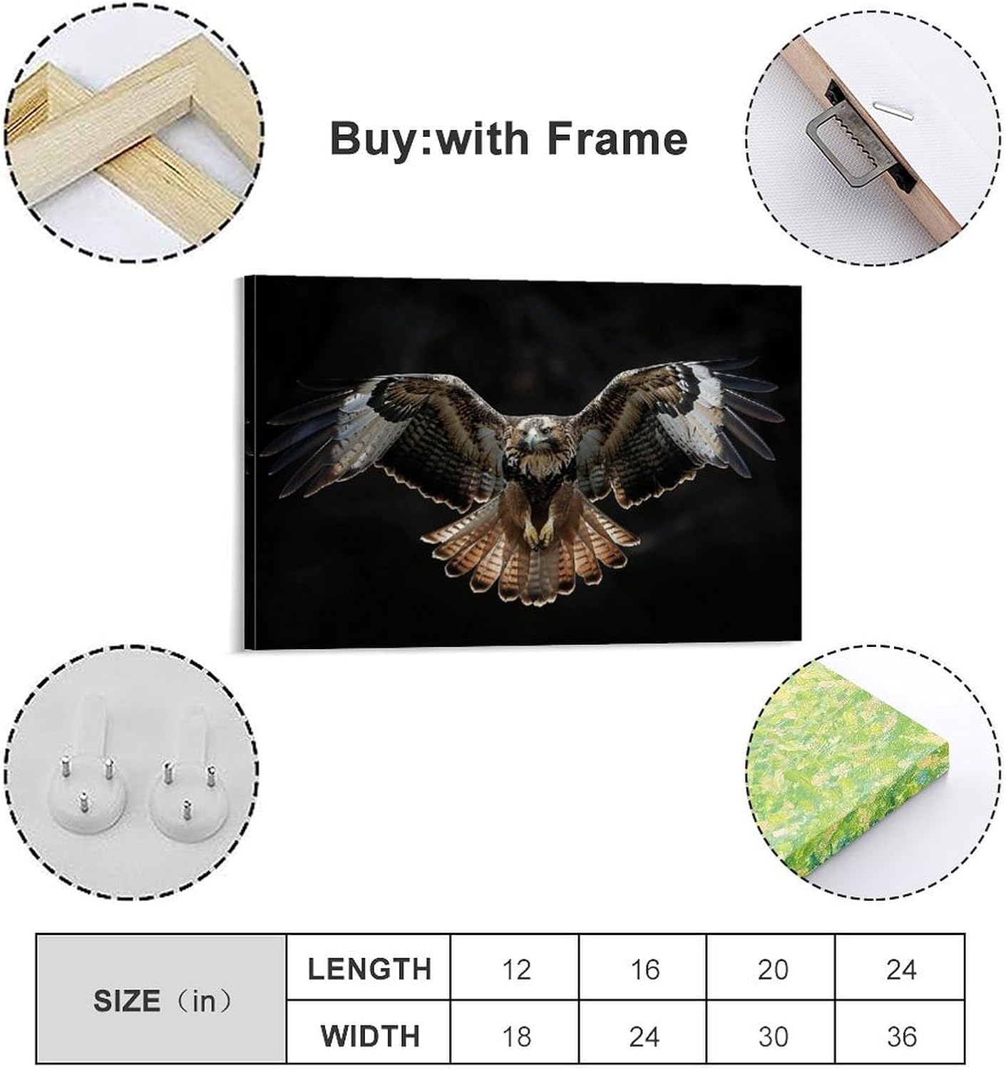 Bird of Prey Red Tailed Hawk Flying Infield Grass Wall Art Poster Wall Art Paintings Canvas Wall Decor Home Decor Living Room Decor Aesthetic 12x18inch(30x45cm) Frame-style image 3