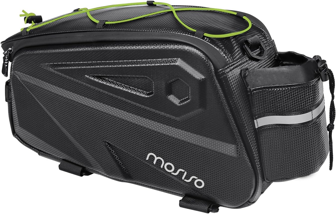 MOSISO Bike Rack Bag, Waterproof Bike Rear Rack Purse Bicycle Trunk Bag, 14L EVA Mountain Bicycle Rear Seat Storage Saddle Pouch Biking Baggage Pouch with Shoulder Strap, Lime Inexperienced