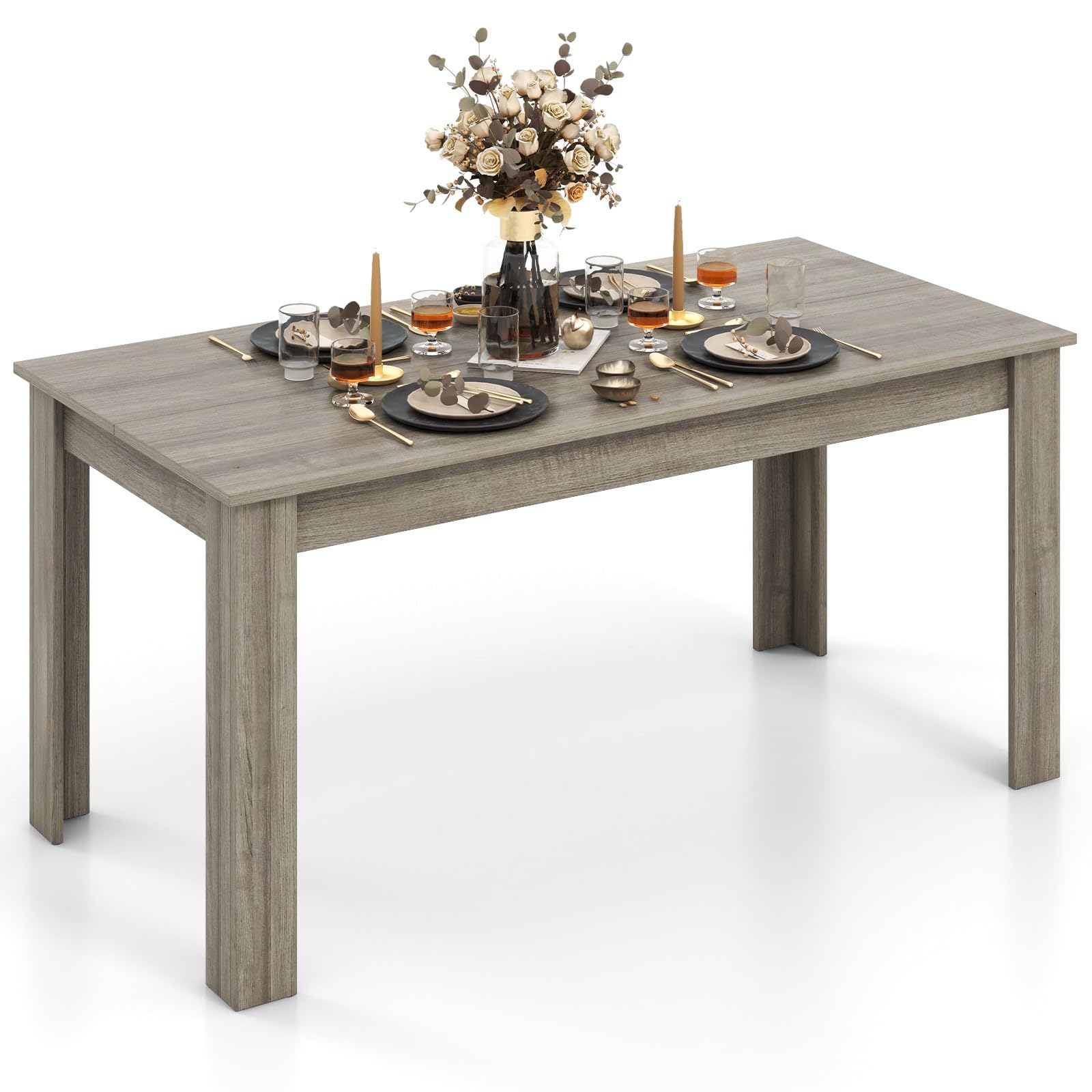 LIFEZEAL Tavolo da Pranzo, Sala da Pranzo, 160x80x77cm per 4-8 Persone, Tavolo da Cucina Moderno, in Legno, Scrivania, Ampio Piano, Gambe a Forma di L, Montaggio Facile, Max 150 kg, Grigio