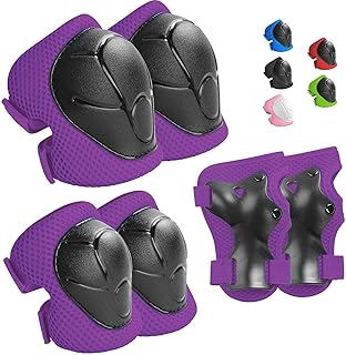 Protective Gear Set, Knee Pads for Kids 3-10 Years Old, Toddler Elbow Pads, Wrist Guards, Skating Cycling Bike Rollerblading Scooter (Purple, Medium(6-12years))